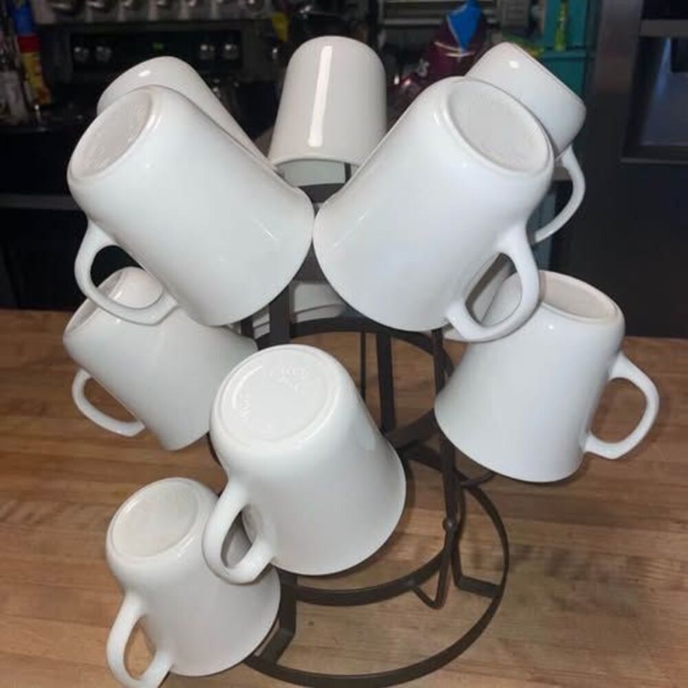 Corning White Mugs with Metal Drying Rack